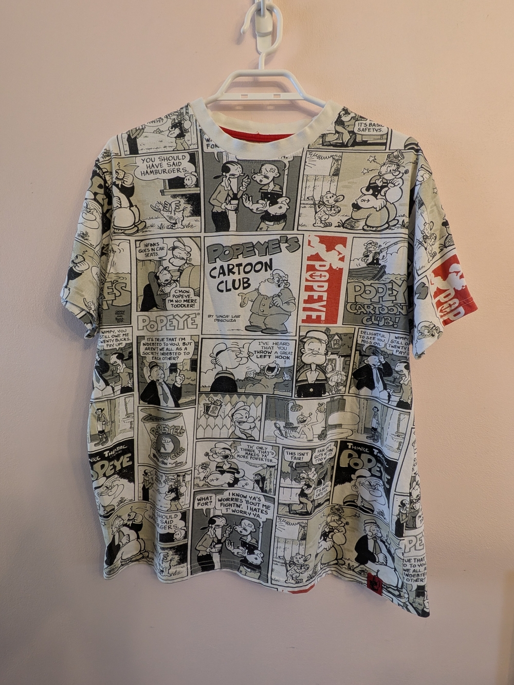 Popeye 'Trouble Maker' Comic Strip Cartoon Graphic T-Shirt  Sz L - White/Black